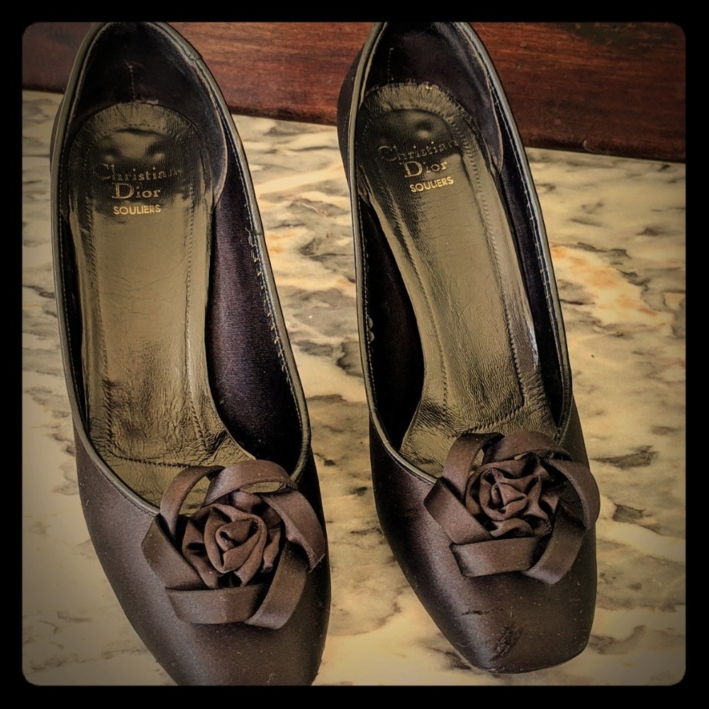 Vintage Christian Dior Heels, Black Satin